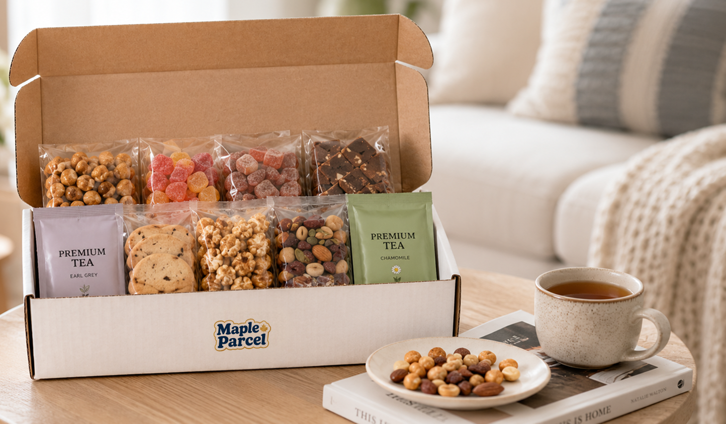A Maple Parcel box of treats on table